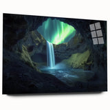 Acrylic and glass landscape artwork showcasing a stunning cave scene, presented from a side view, emphasizing vivid colors and intricate details, perfect for modern decor.