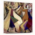 Abstract figurative wall art design displayed in a side view, showcasing vibrant colors and intricate details, framed within acrylic glass and secured with decorative pins. The artwork adds a modern touch to any interior space.