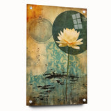 Abstract floral wall art displayed in a side view, showcasing vibrant colors and intricate designs, framed with acrylic glass and secured with decorative pins for a modern aesthetic. Perfect for enhancing any contemporary living space or gallery wall.