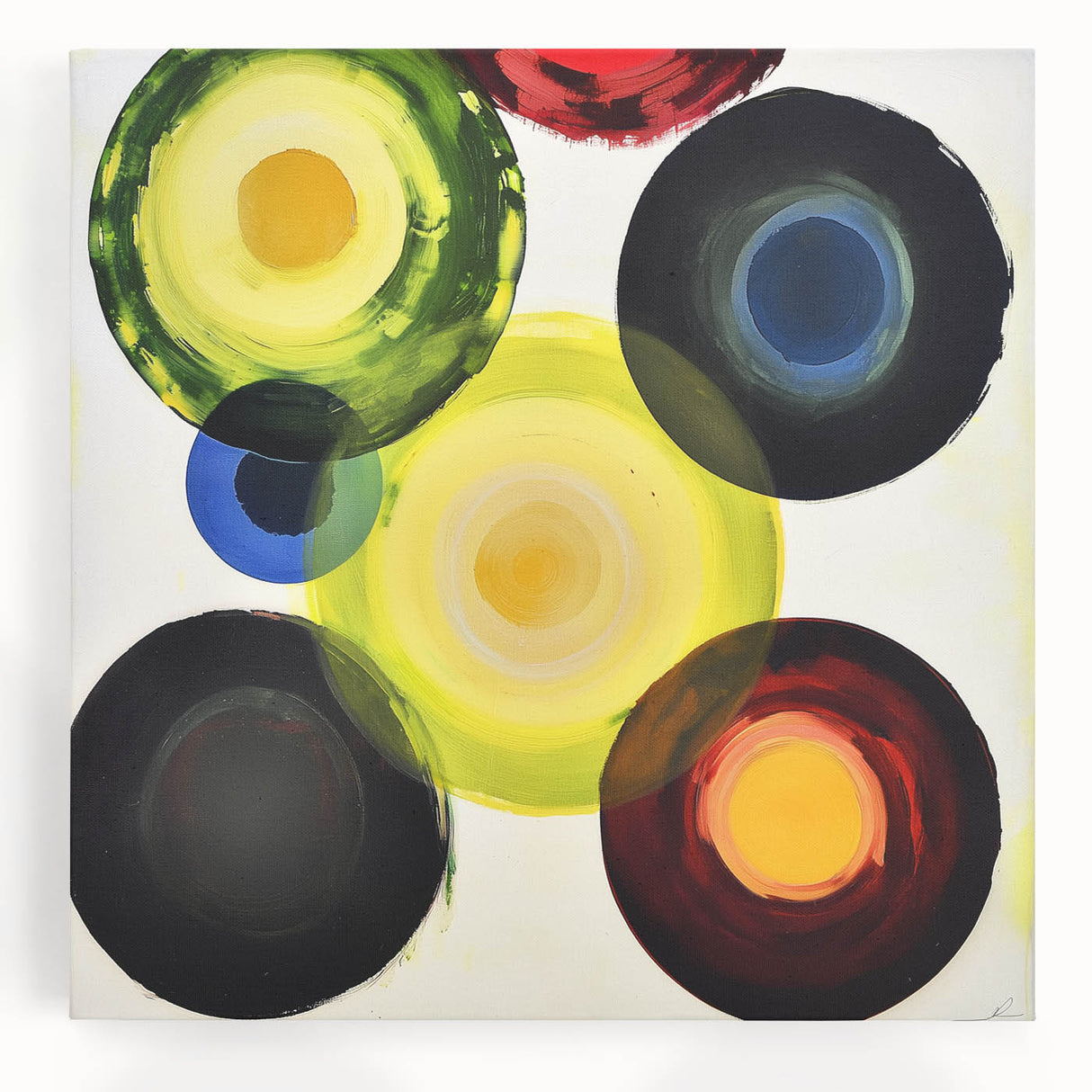 Abstract geometric canvas artwork displaying vibrant colors and dynamic shapes, ideal for modern decor. Perfect for adding a contemporary touch to living spaces.