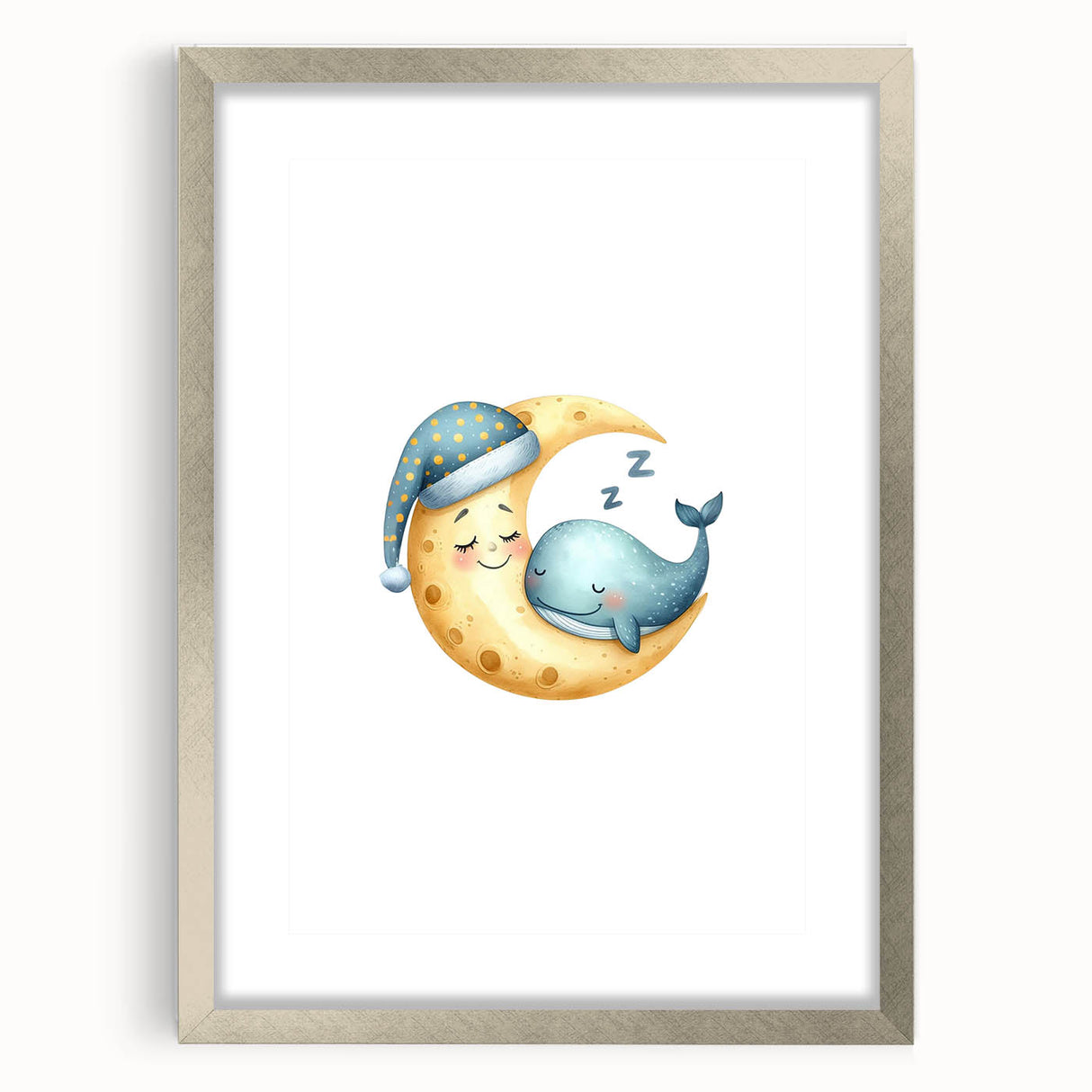 Children’s Wall Decor - Sleeping Moon & Whale Dreamy Night Art