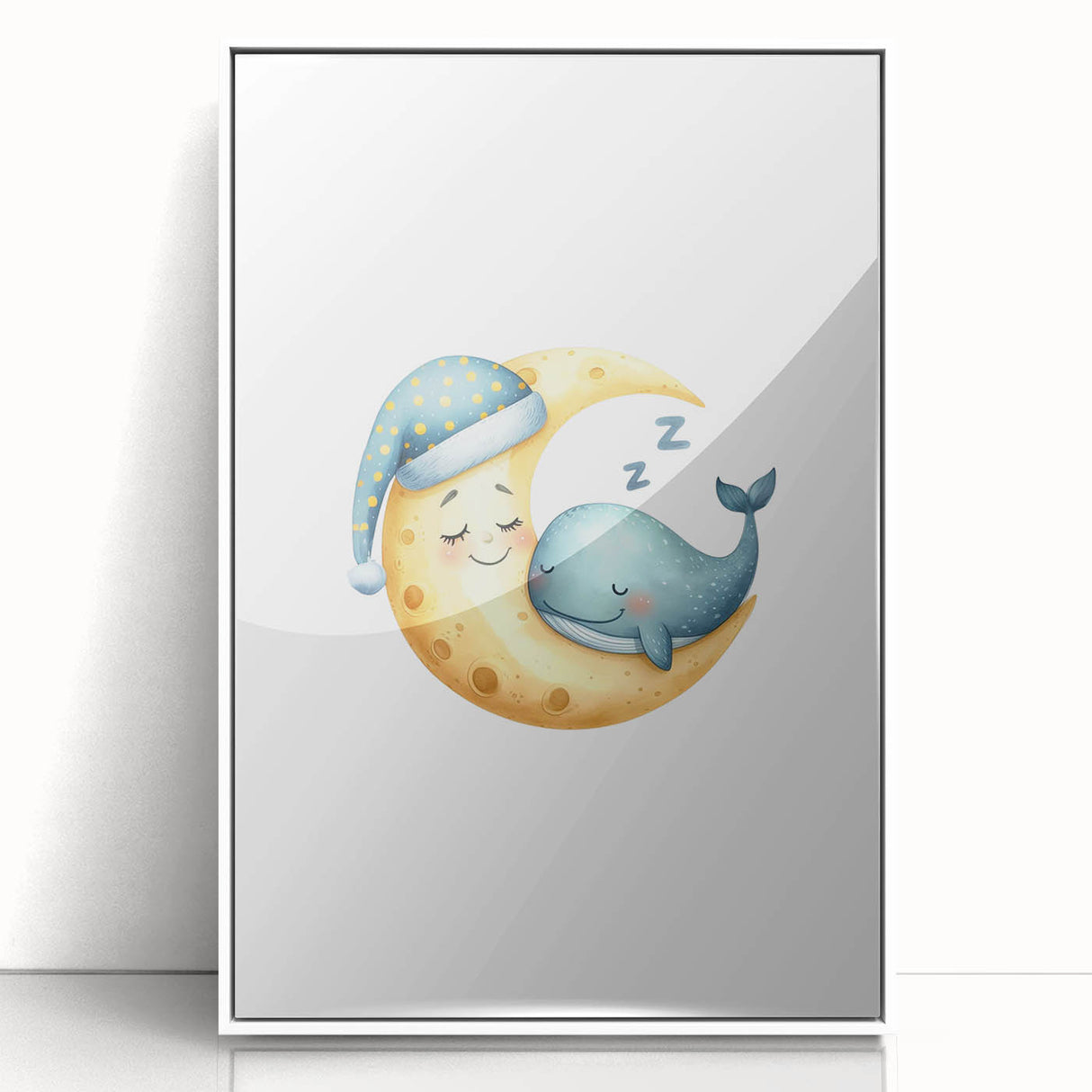 Children’s Wall Decor - Sleeping Moon & Whale Dreamy Night Art