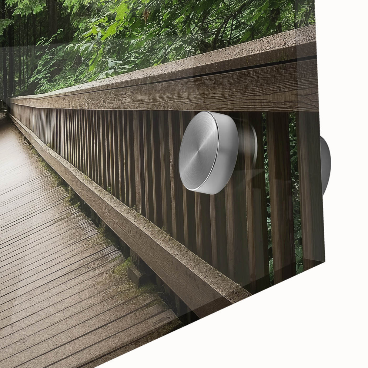 Close-up of a beautifully crafted acrylic glass piece showcasing a landscape bridge design, highlighting intricate details and vibrant colors, perfect for modern decor.