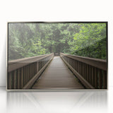 Framed acrylic artwork showcasing a contemporary landscape bridge design in silver tones, perfect for modern home decor and interior styling.