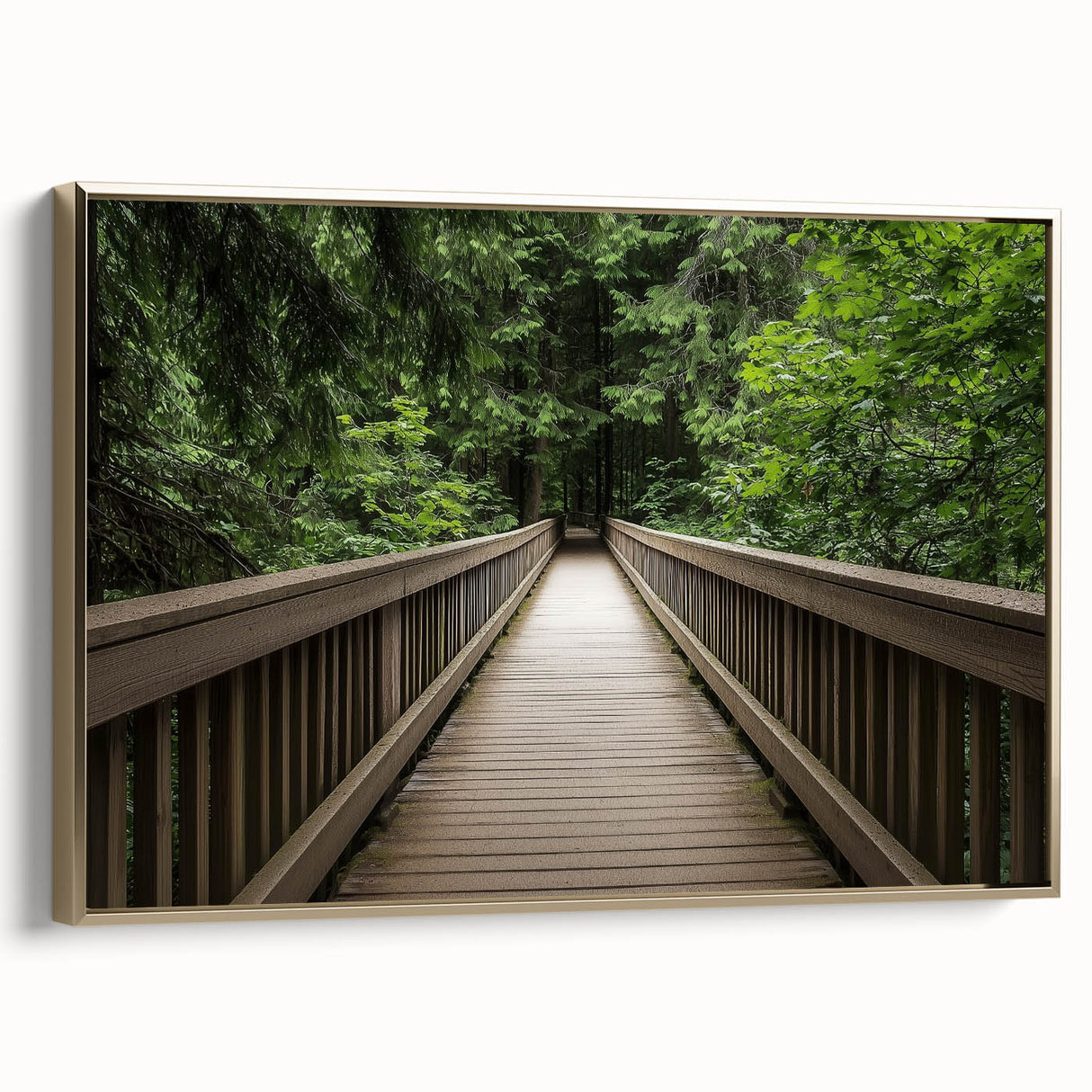 Framed canvas artwork depicting a stunning landscape bridge in gold tones, showcasing intricate details and textures, perfect for enhancing home decor.