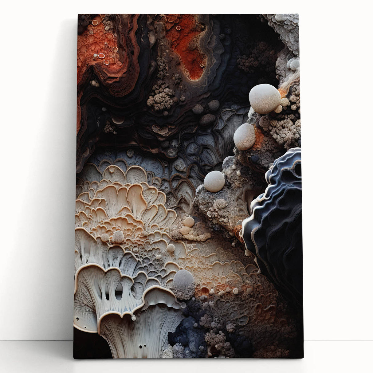 Black and white close-up photo of natural elements on stretched canvas, ideal for kitchen wall art or bedroom.