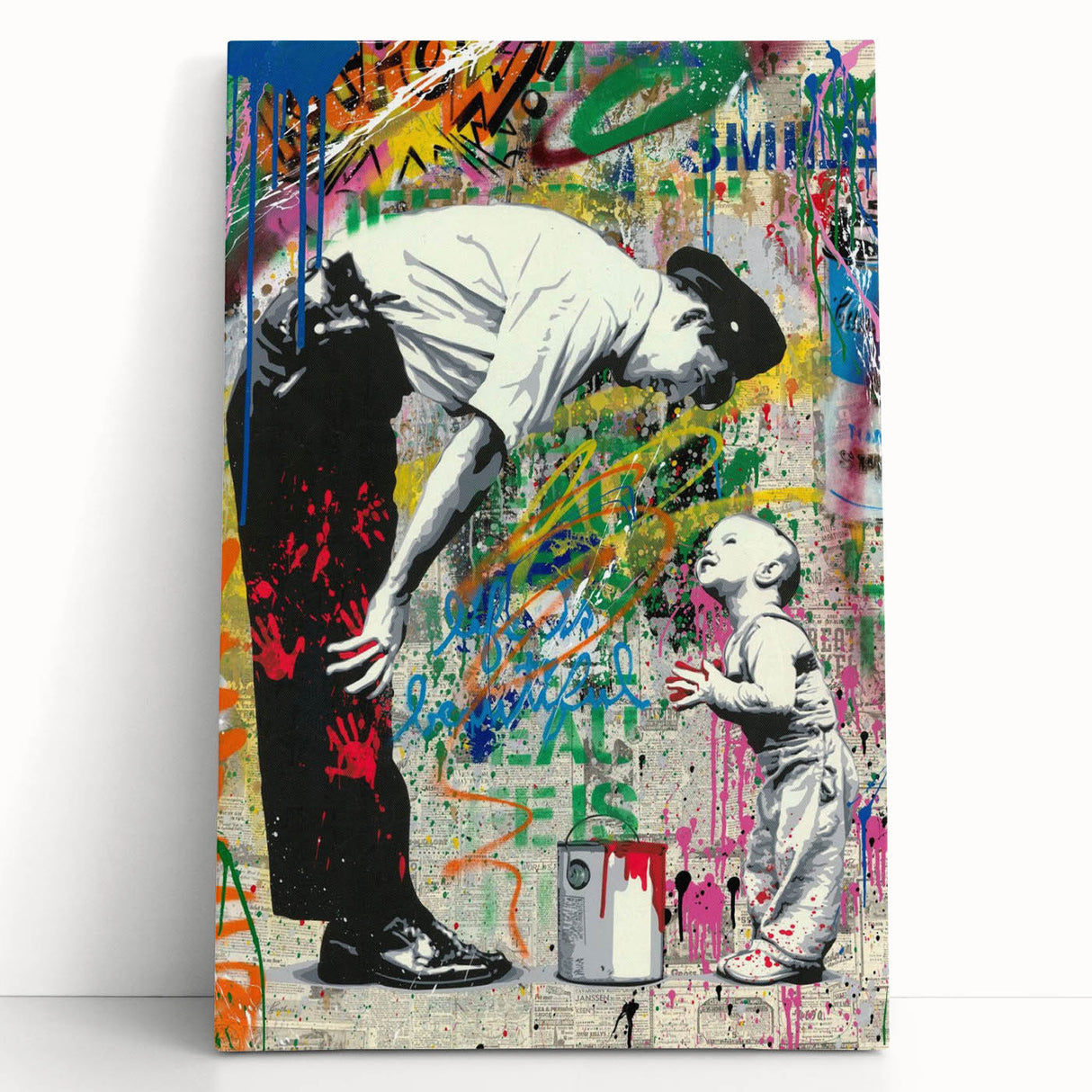 Modern Pop Art Wall Art – Colorful Father and Son Canvas
