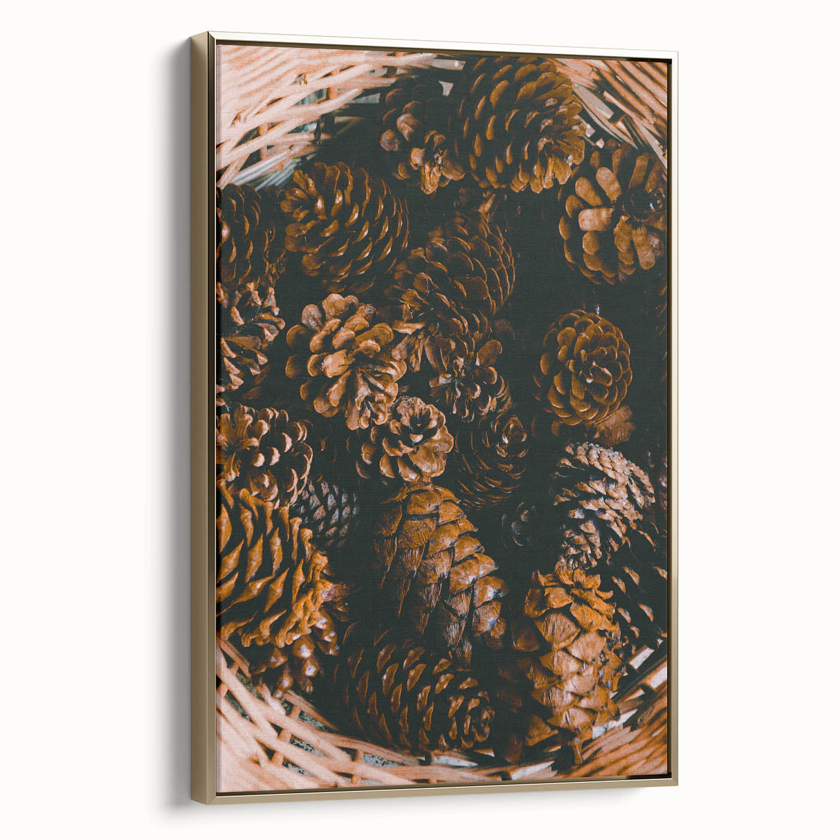 Framed canvas wall art depicting a vintage landscape scene in muted gold and black tones, ideal for bedroom decor.