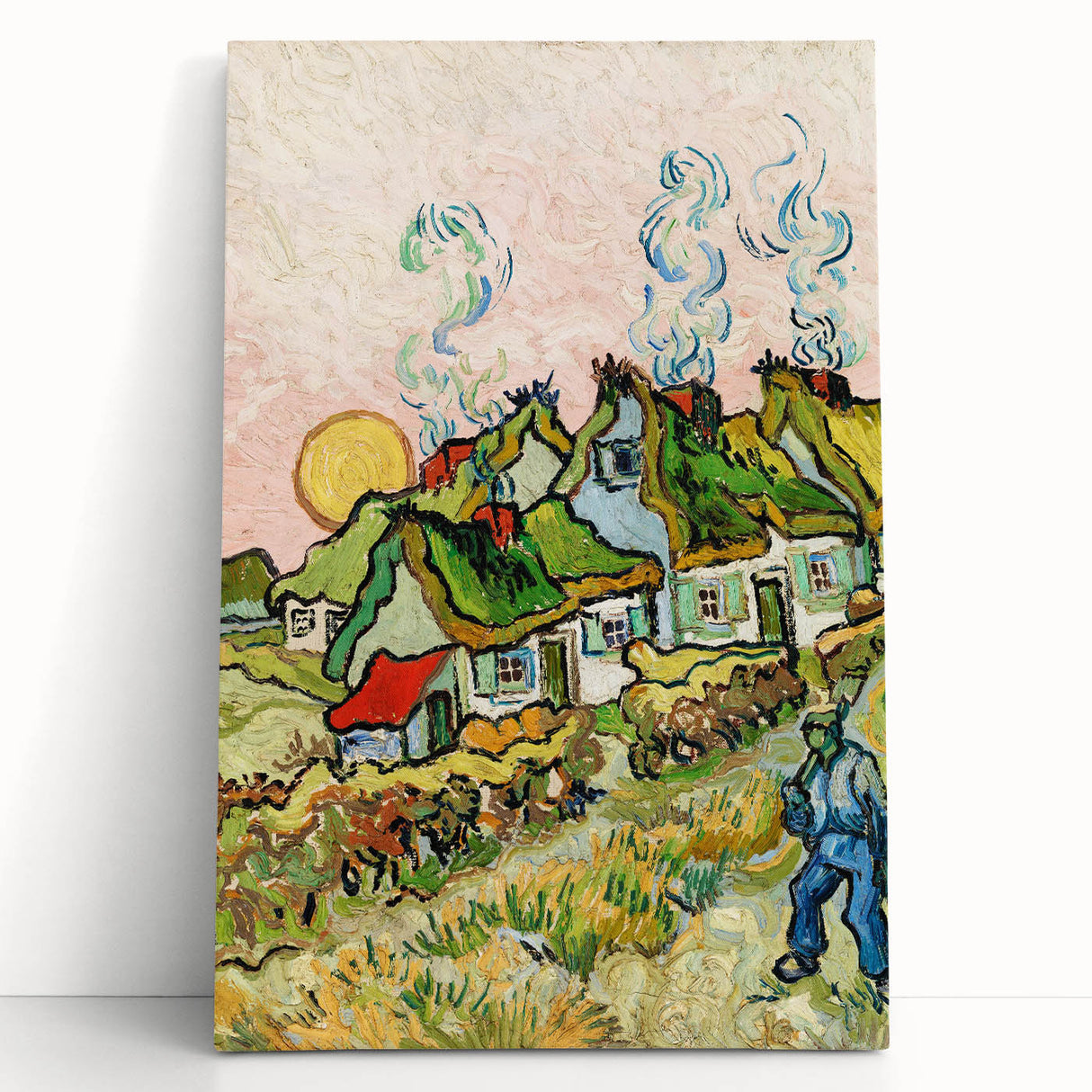 Large black and white stretched canvas of a Van Gogh-inspired abstract design, ideal for kitchen wall art.