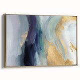 Framed canvas wall art featuring abstract gold strokes on a textured background, showcasing a modern design ideal for contemporary decor.