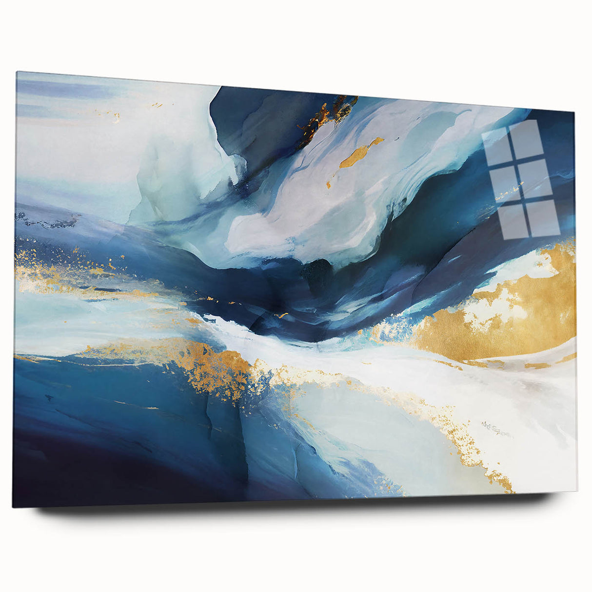 Abstract strokes wall art design displayed in side view, showcasing vibrant colors on acrylic glass, perfect for modern home decor and artistic interiors.