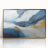 Framed abstract wall art featuring dynamic gold strokes on a textured background, perfect for modern home decor. Ideal for enhancing contemporary interior spaces.