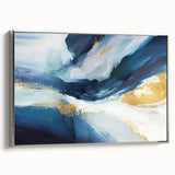 Framed abstract strokes wall art in silver, showcasing a modern design with dynamic brush strokes, displayed from a side view to highlight its depth and texture.