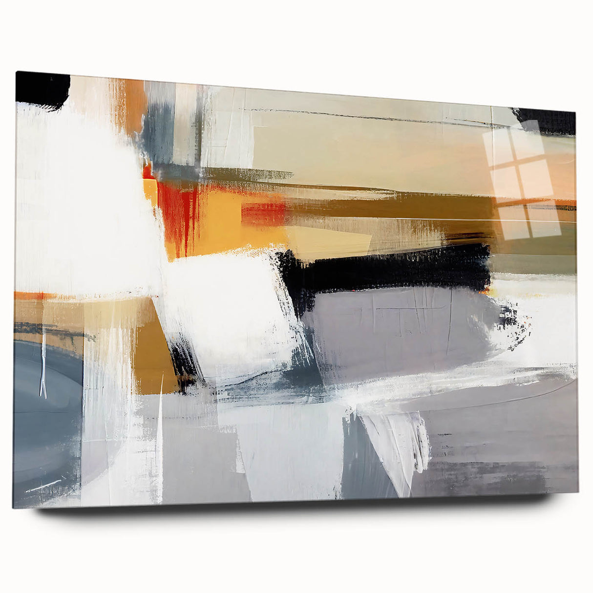 Abstract wall art featuring colorful strokes on acrylic glass, showcasing a modern design ideal for contemporary decor. Perfect for adding vibrancy to home interiors.