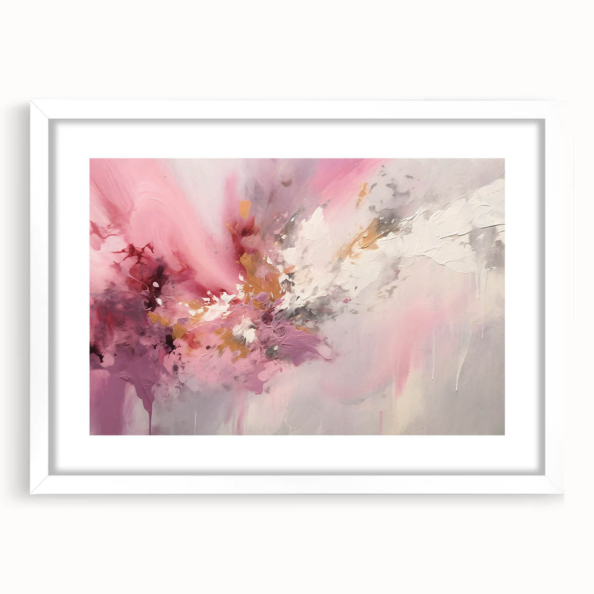 Abstract strokes wall art framed with a white mat, showcasing vibrant colors and dynamic patterns, perfect for modern home decor. Ideal for adding a contemporary touch to any living space.
