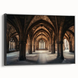 Framed canvas art featuring a picturesque landscape with a majestic castle, set against a vibrant sky, displayed in a sleek black frame. Ideal for home decor.