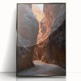 Framed acrylic artwork showcasing a stunning landscape with cave formations, highlighted by a sleek silver frame, perfect for modern home decor. The vibrant colors and intricate details create an eye-catching focal point for any room.