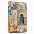Abstract architectural wall art displayed on acrylic glass from a side view, showcasing vibrant colors and unique design elements, perfect for modern decor.