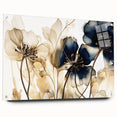 Abstract floral wall art displayed in a sleek acrylic frame, showcasing vibrant colors and intricate designs, perfect for modern home decor. Side view highlights elegant pins securing the artwork, enhancing its aesthetic appeal and stability.