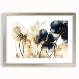 Abstract floral wall art in a silver frame with a mat, showcasing vibrant colors and intricate designs, perfect for modern home decor. Ideal for enhancing living spaces.