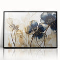 Framed acrylic wall art showcasing a vibrant abstract floral design with bold colors on a sleek black background, perfect for contemporary home decor.