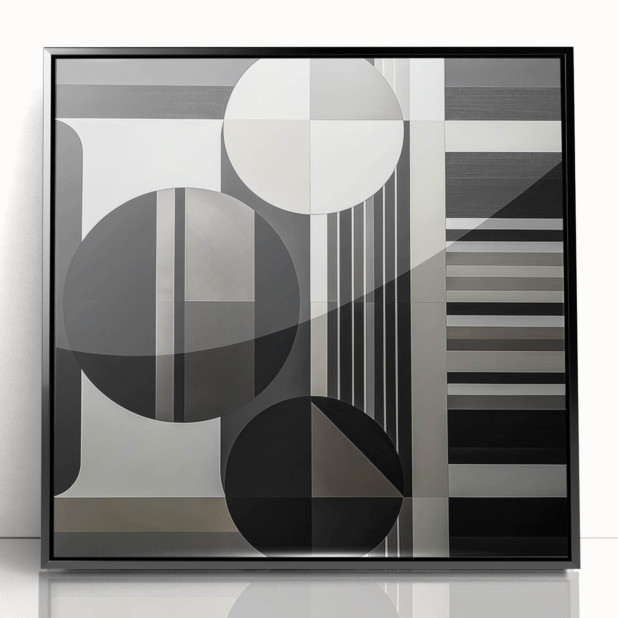 Framed acrylic wall art featuring an abstract geometric design in black, showcasing sharp angles and modern aesthetics, ideal for contemporary decor.