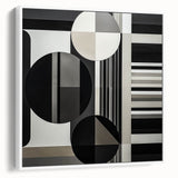 Abstract geometric framed canvas art showcasing a modern design with white and subtle color accents, ideal for contemporary home decor. The frame enhances its visual appeal, making it a striking focal point for any room.