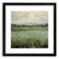 Abstract landscape wall art framed in black with a white mat, showcasing vibrant colors and fluid shapes, ideal for modern home decor.