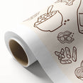 Art Deco poster of stylized food and drinks in pastel shades on rolled canvas, ideal for nursery wall art.