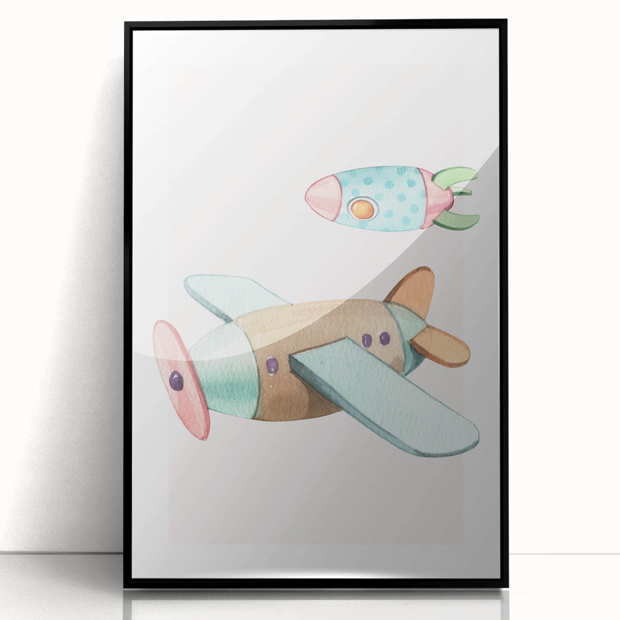 Kids Room Art Prints - Vintage Airplane & Rocket Adventure Theme