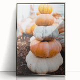 Mid-century modernist art depicting autumn trees in orange and brown tones, framed acrylic, ideal for nursery wall decor.