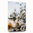 Large abstract wall art on acrylic glass depicting spring themes in vibrant green and soft pink.