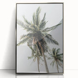 Mid-century modernist art featuring a summer theme in vibrant orange and yellow tones, acrylic print in a silver frame.