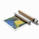 Extra large rolled canvas print depicting Van Gogh-inspired floral art in vibrant colors.