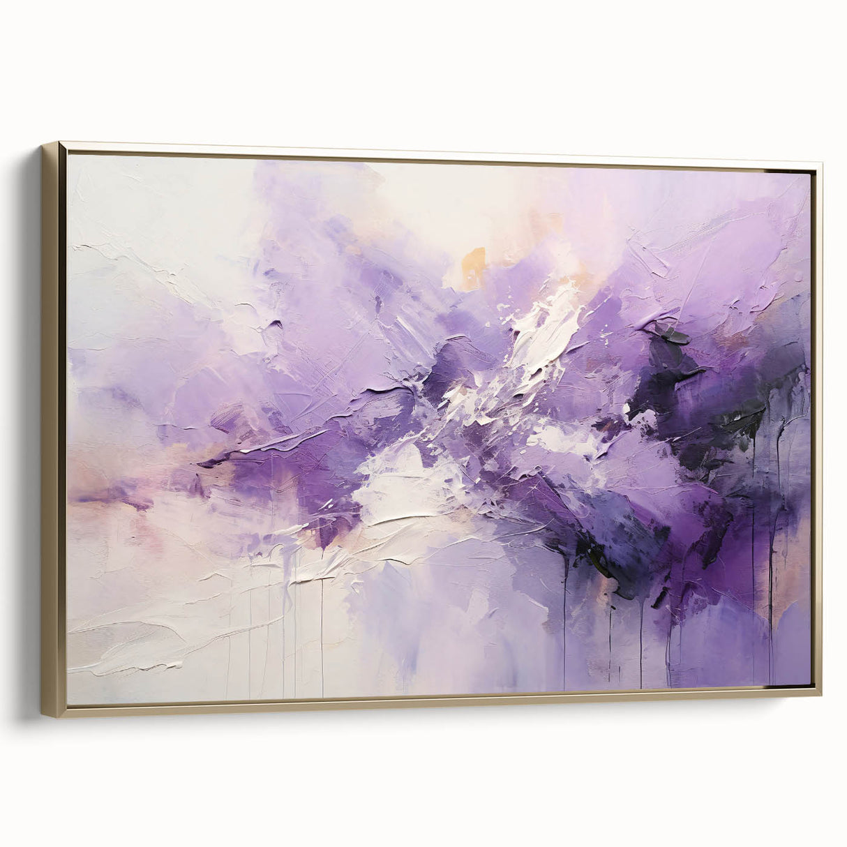 Framed canvas wall art showcasing abstract gold strokes on a textured background, ideal for modern home decor, highlighting elegance and artistic flair.