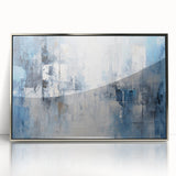 Framed abstract strokes wall art in silver acrylic, showcasing modern design with vibrant colors and fluid shapes, perfect for contemporary home decor.