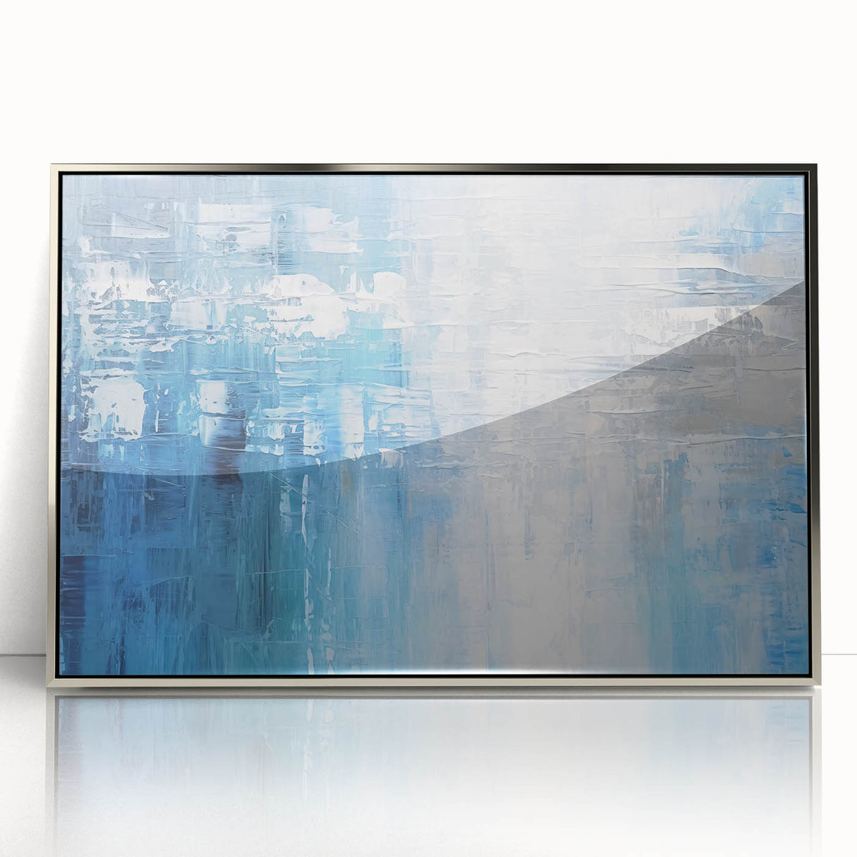 Abstract strokes wall art featuring elegant silver and white acrylic designs in a sleek black frame, perfect for modern home decor or office spaces.