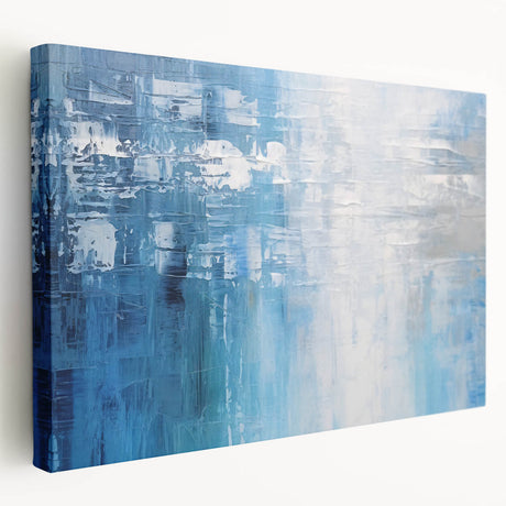 Stretched canvas artwork showcasing vibrant abstract strokes in bold colors, ideal for modern decor. Side view highlights the canvas depth and texture.