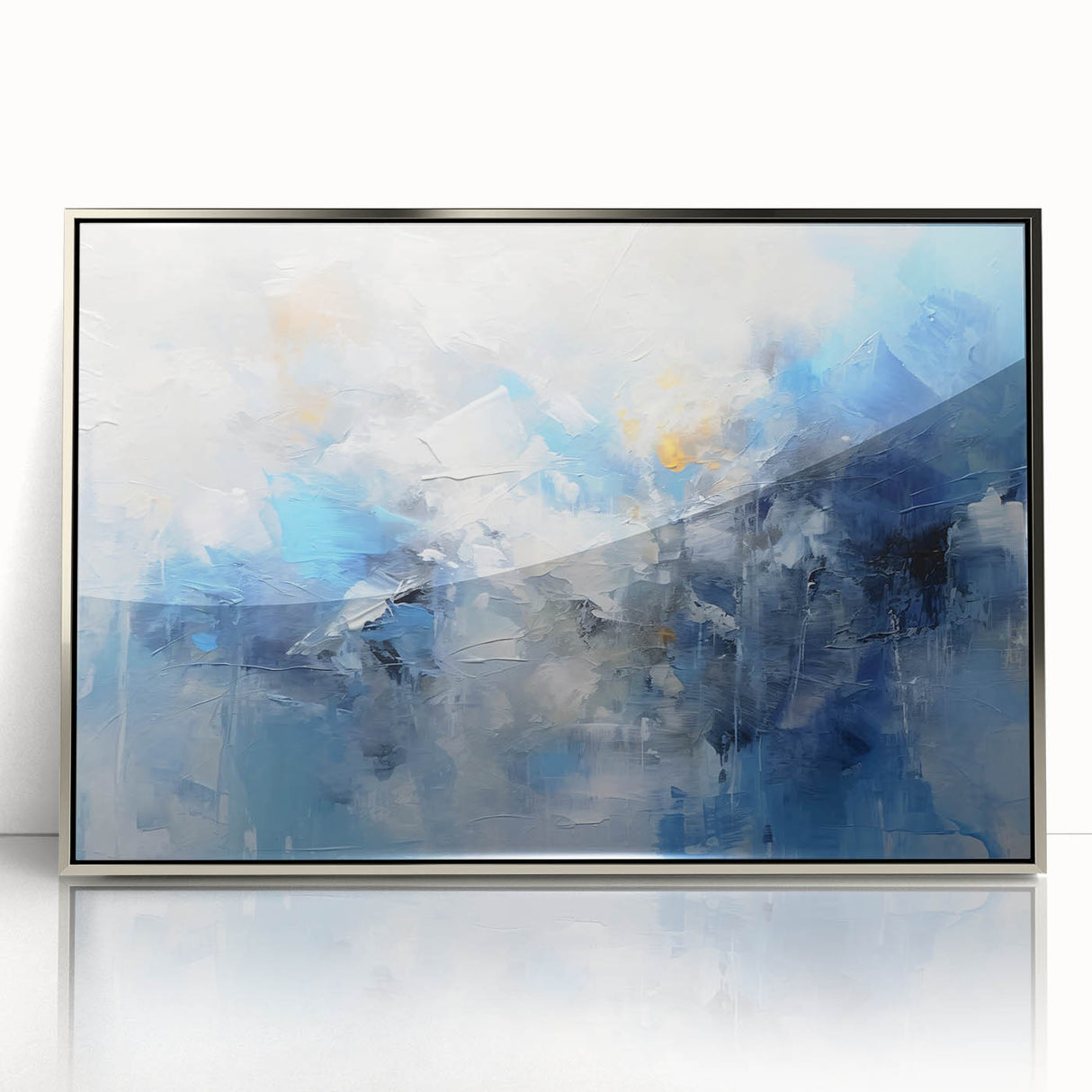 Framed abstract wall art featuring silver strokes on a textured surface, perfect for modern home decor, highlighting elegance and artistic flair.