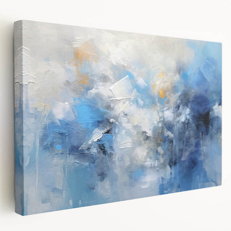 Abstract strokes wall art on stretched canvas showcasing vibrant colors and dynamic patterns, ideal for modern home decor. Side view highlights its sleek design and texture, perfect for enhancing living spaces.