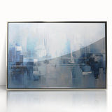 Framed abstract wall art featuring fluid silver and gray strokes on a white background, adding a modern touch to home decor. Ideal for living rooms or offices.