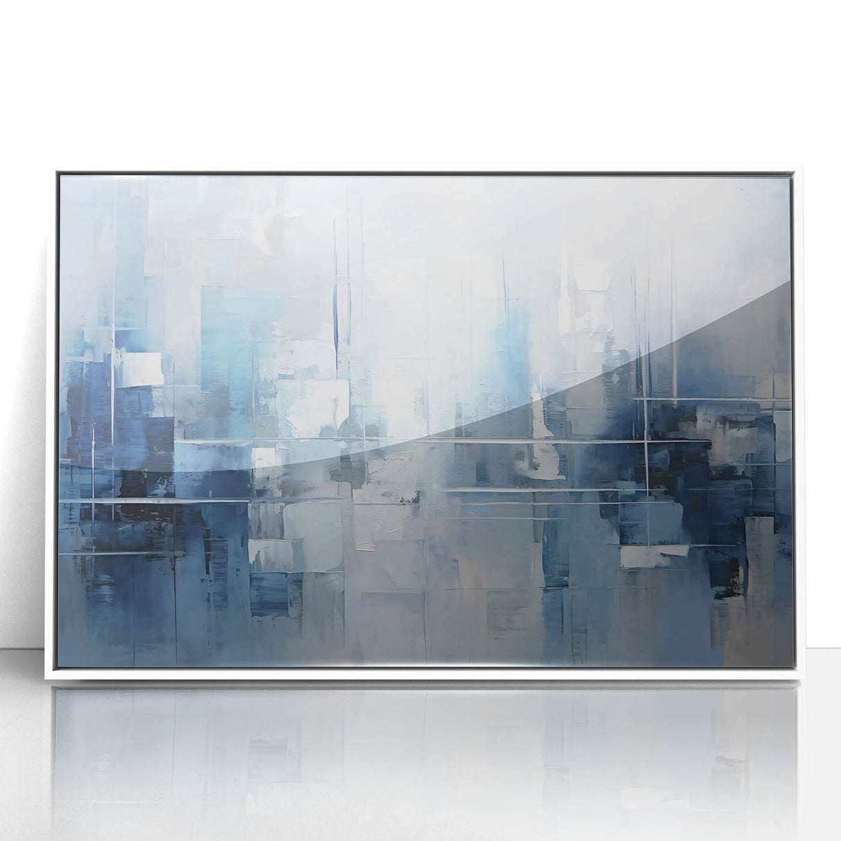 Framed abstract strokes wall art in white and acrylic, showcasing a modern design with fluid lines and dynamic colors, perfect for contemporary decor.