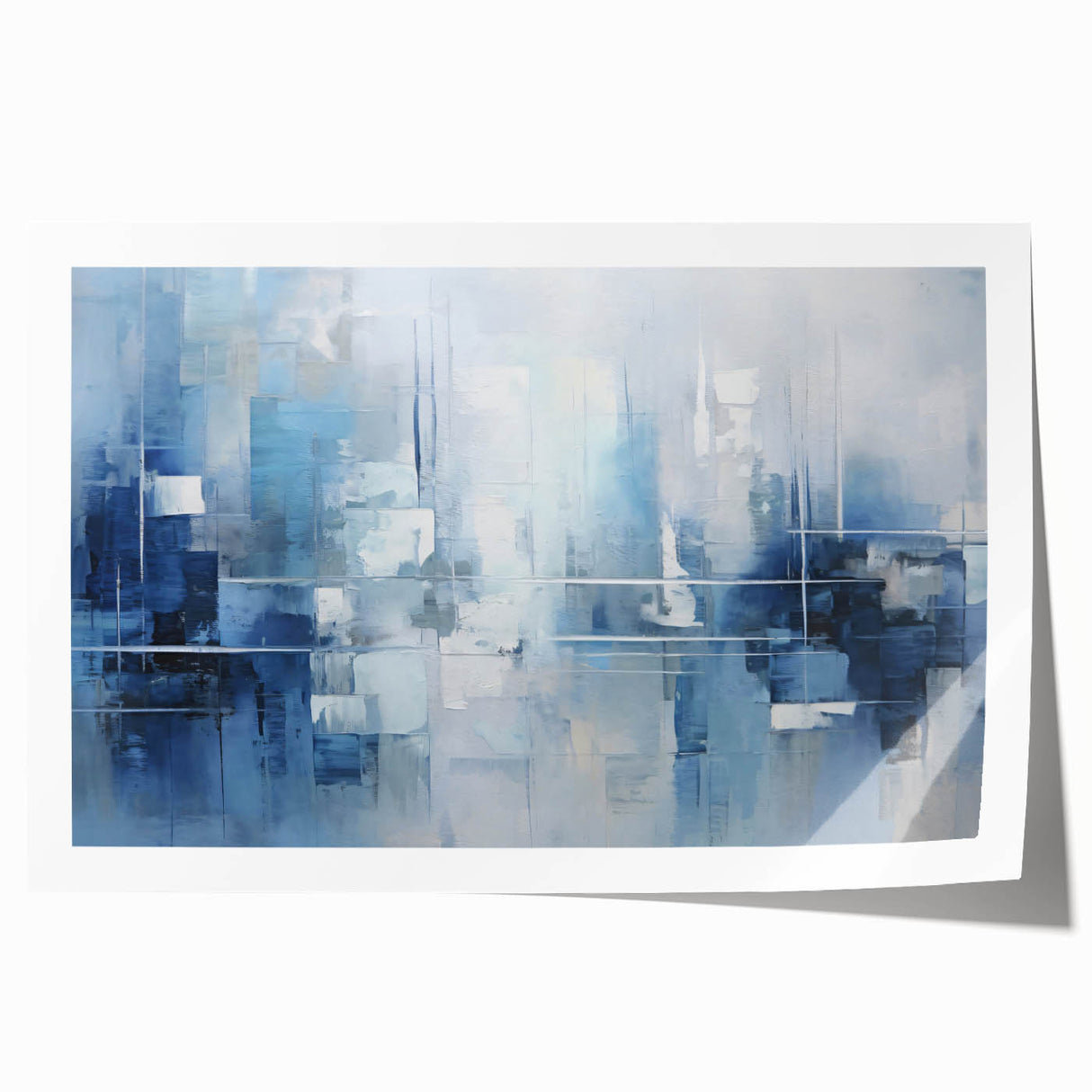 Abstract wall art print featuring dynamic strokes in vibrant colors, showcasing a modern artistic design. Rolled and packaged in a protective cardboard tube for delivery.