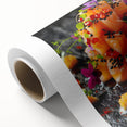 Art deco poster featuring symmetrical dishes design in muted gold and white tones on rolled canvas.