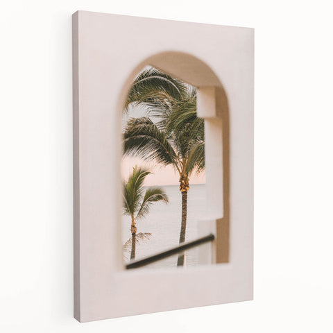 Coastal View Canvas - Palm Trees Framed Through Window Wall Art