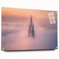 Side view of a modern acrylic glass display showcasing a vibrant landscape castle design, featuring decorative pins for secure mounting. Ideal for enhancing home decor.