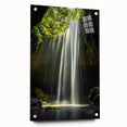 Acrylic artwork showcasing a side view of a vibrant landscape with cave formations, pinned for display. Perfect for modern decor enthusiasts.