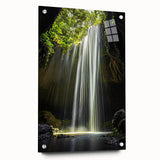 Acrylic artwork showcasing a side view of a vibrant landscape with cave formations, pinned for display. Perfect for modern decor enthusiasts.
