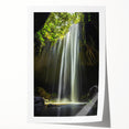 Rolled canvas print showcasing a vibrant cave landscape design with intricate details and earthy colors, elegantly packaged in a protective cardboard tube for easy display.