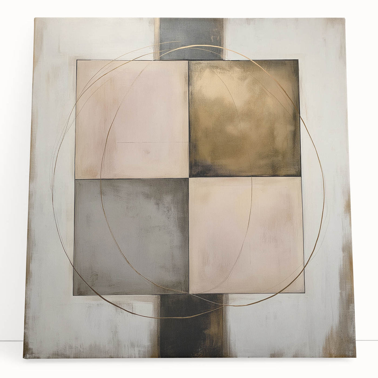 Elegant Abstract Bedroom Wall Art - Gold and Beige Canvas Print